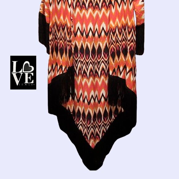 LOVE TEASE NEW Dopamine Oversized Fringe Kimono Tribal Blazer Cover-Up XS - Picture 6 of 12